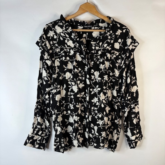 Tolani Collection Tops - Tolani Collection Blouse Womens 1X Black White Floral Ruffle Crinkle Boho